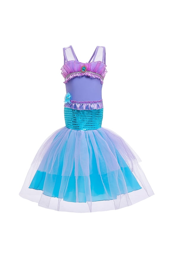 Girls Ariel Mermaid Princess Cosplay Dress Kids Fancy Tail Costume Dresses 3-8T