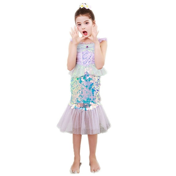 Girls Ariel Princess Costume Dress Mermaid Party Outfits Cosplay Dress Up