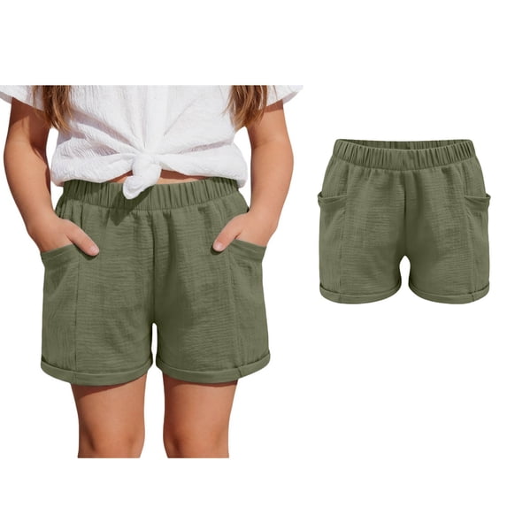 Girls Army Green Shorts Toddler Running Gym Workout Kids Quick Dry Sports Basketball Shorts Summer Clothes with Pockets 6-7 Years