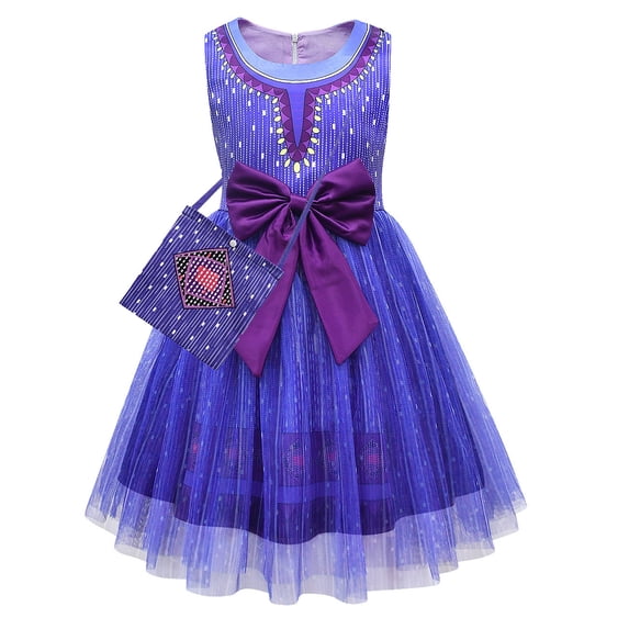 Girls Asha Costume Dress Princess Sleeveless Bowknot Outfits, 3-9Y