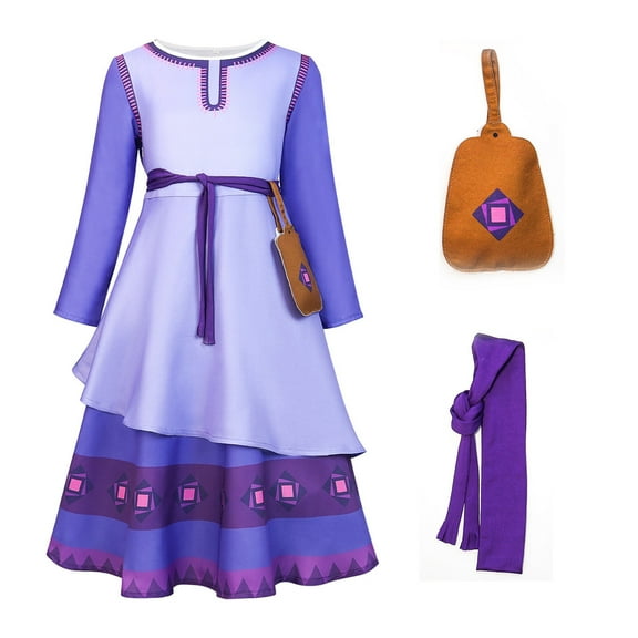 Girls Asha Costume Princess Dress Cosplay Party Outfits Set, 4-10Y