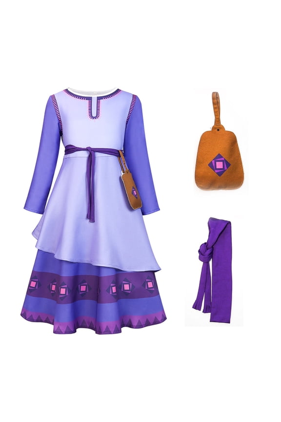 Girls Asha Costume Princess Dress Cosplay Party Outfits Set, 4-10Y