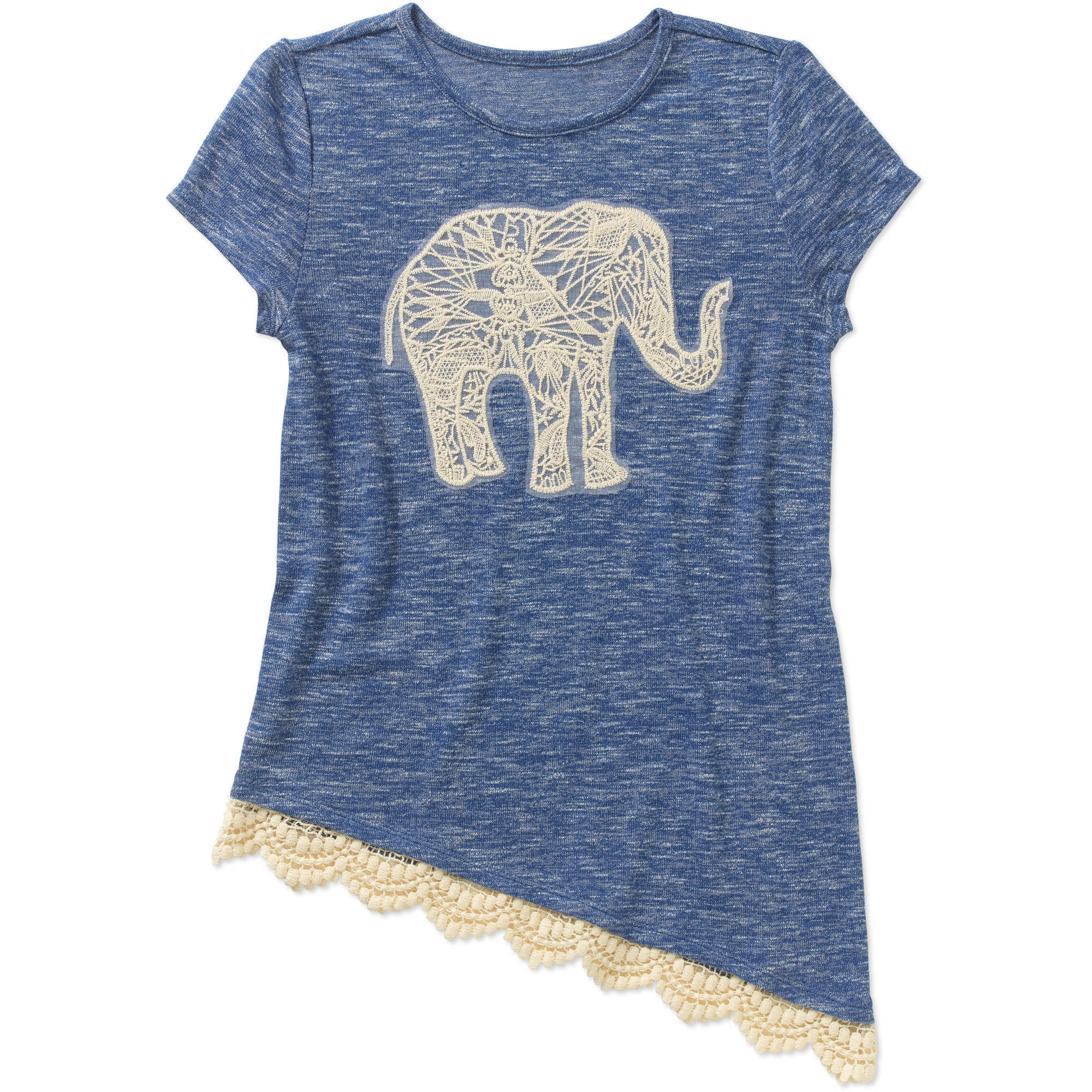 Girls' Asymmetric T-Shirt with Crochet Lace Hem - Walmart.com