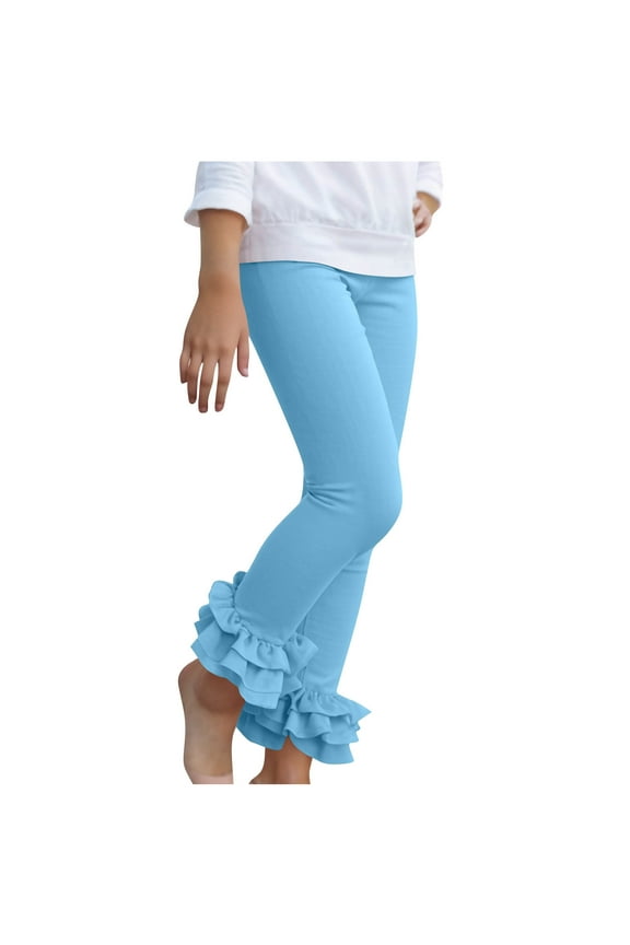 Girls Athletic Capri Leggings, Kids Yoga Pants, Teen Girls Stretch Dance Running Workout Pants Blue 5-6 Years