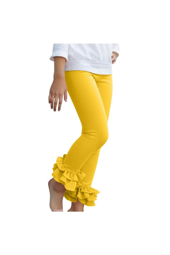 Girls Athletic Capri Leggings, Kids Yoga Pants, Teen Girls Stretch Dance Running Workout Pants Yellow 5-6 Years