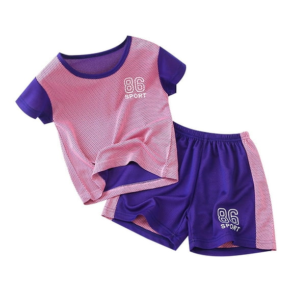 Girls' Athletic Clothing Sets Short Sleeve Sport Shirt and Mesh Girls Active Shorts 2 Piece Soccer Kids for Girls 7-8 Years