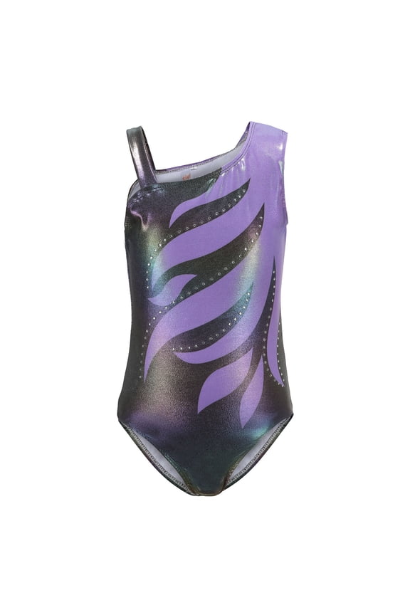 Girls Athletic Dance Gymnastic Leotards Bodysuit Outfit, Cold Shoulder Athletic Gymnastic Bodysuit Diamond Ballet Dancewear Practice Outfits Purple For 13-14 Years