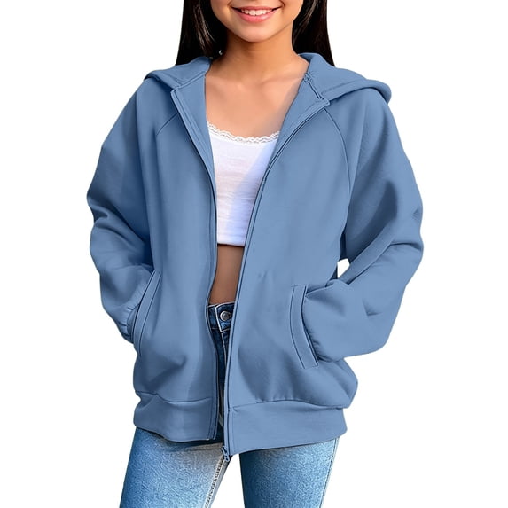 Girls Athletic Hoodies Jacket Zip up Casual Long Sleeve Cardigan Sweatshirt Fall Winter Trendy Oversized Jackets with Pockets