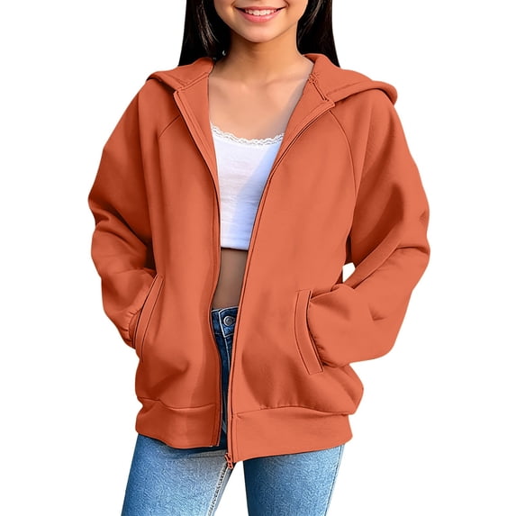 Girls Athletic Hoodies Jacket Zip up Casual Long Sleeve Cardigan Sweatshirt Fall Winter Trendy Oversized Jackets with Pockets