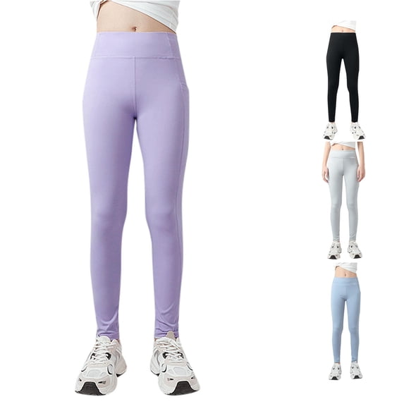 Girls Athletic Leggings Kids Dance Running Yoga Pants Workout Dance Tights with Pockets Gymnastic Sweats Softball Pants for Girls Youth Cheerleader Leggings