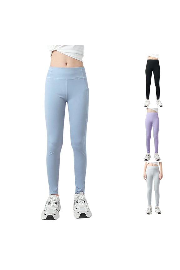 Girls Athletic Leggings Kids Dance Running Yoga Pants Workout Dance Tights with Pockets Gymnastic Sweats Softball Pants for Girls Youth Cheerleader Leggings