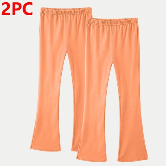 Girls Athletic Leggings New 2PCS Girls Cotton Flare Leggings Mid Rise Kids Stretchy Yoga Pants Children Full Length Trousers Orange 7 Years