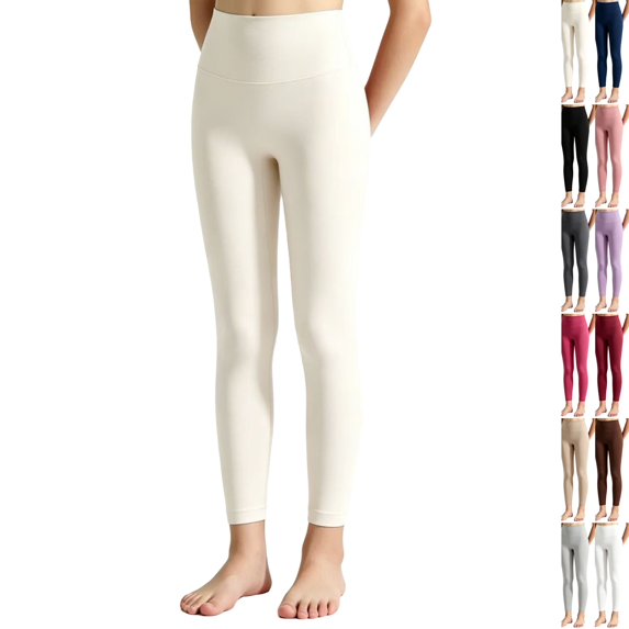 Girls Athletic Leggings with Pockets Kids High Waisted Yoga Pants for Teens Dance Running Workout Tights,Beige,120