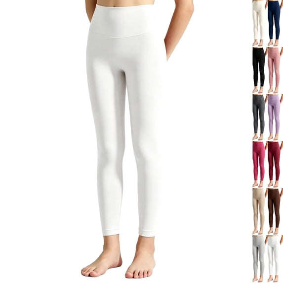 Girls Athletic Leggings with Pockets Kids High Waisted Yoga Pants for Teens Dance Running Workout Tights,White,150