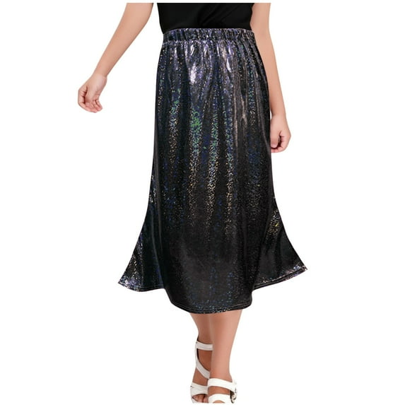 Girls Athletic Pull on Tennis Skorts New Block Sequin Checkered Girls' Dance Dress Half Skirt Long Skirt Girls' Fan-Shaped Skirt Black 15 Years