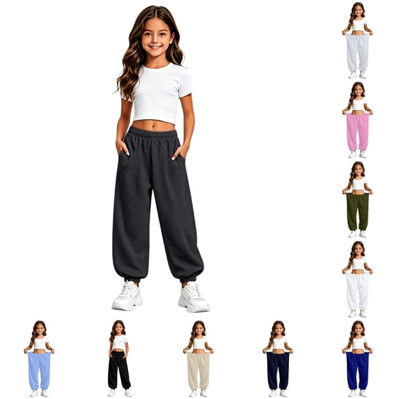 Girls' Athletic Regular Fit Workout Jogger Sweatpants with Pockets 6-7 Years