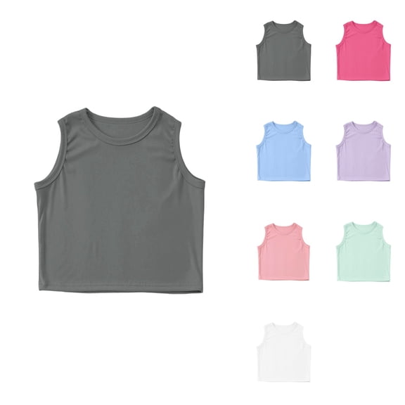 Girls Athletic Rib Knit High Neck Crop Tank Top for Yoga, Gym, and Summer Wear