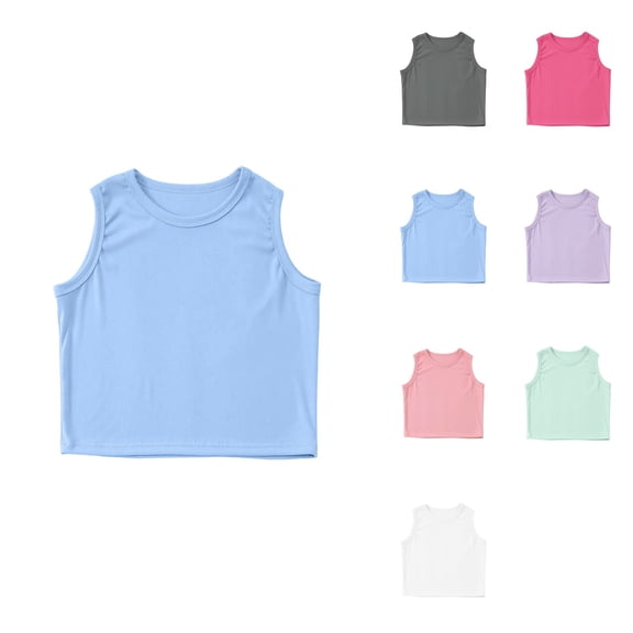 Girls Athletic Rib Knit High Neck Crop Tank Top for Yoga, Gym, and Summer Wear