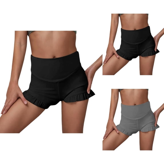 Girls Athletic Ruffle Shorts High Waisted Yoga Dance Shorts Comfy Workout Gymnastics Shorts for Toddler Kids Active Performance Wear