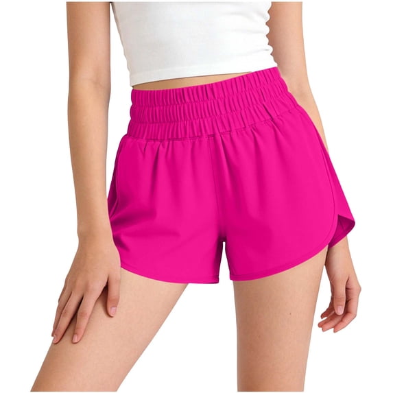 Girls Athletic Running Shorts Smocked Elastic Waist Quick Dry Flowy Soccer Volleyball Basketball Gym Pockets