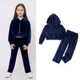 thumbnail image 1 of Girls Athletic Sets Velour Kids Navy Sweatsuit Zip Up Cropped Top and Sweatpants Set Jogging Suits for Girls 9-10 Years, 1 of 4