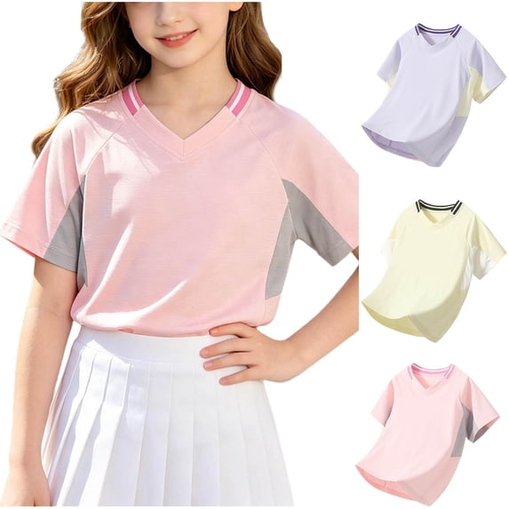 Girls Athletic Shirts Short Sleeve Crewneck T Shirts Active Sports Top Tennis Gym Workout Tshirt Summer Tees for Kid Yellow