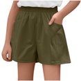 thumbnail image 1 of Girls' Athletic Shorts New Girls Summer Shorts Casual Kids Wide Leg Comfy Boho High Waisted Pull on Drawstring Shorts with Pockets Army Green 11 Years, 1 of 8