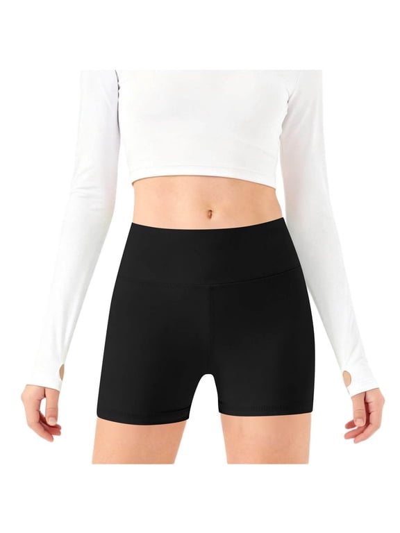 Girls Athletic Shorts Kids High Waist Yoga Dance Biker Shorts Gym Volleyball Running Comfy Shorts for 5-14Y