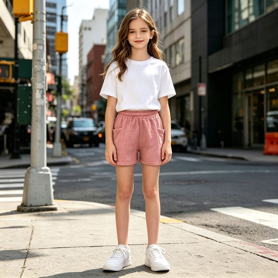 Girls Athletic Shorts Toddler Running Active Casual Cotton Linen Shorts Pink Summer Gym Workout Performance Breathable Clothes 14-15 Years