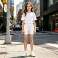 thumbnail image 1 of Girls Athletic Shorts Toddler Running Active Casual Cotton Linen Shorts White Summer Gym Workout Performance Breathable Clothes 12-13 Years, 1 of 5
