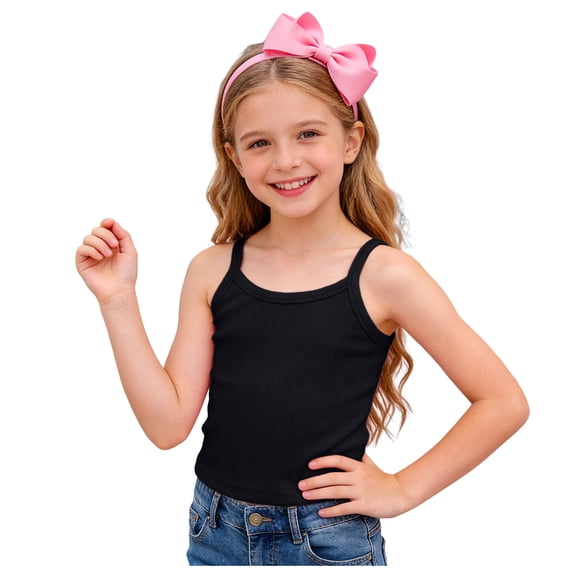 Girls Athletic Tank Top Kids Summer Cute Crop Tops Workout Yoga Sports Shirt,Black