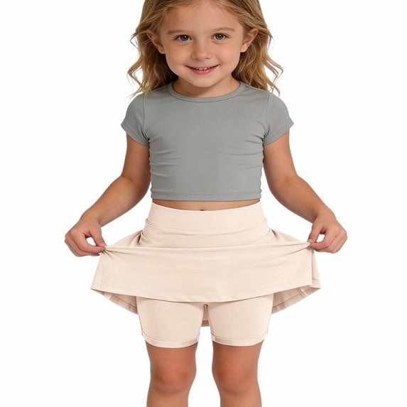 Girls Athletic Tennis Skort with Built-in Shorts Pockets Stretchy Fabric for Sports Dance School and Daily Casual Wear