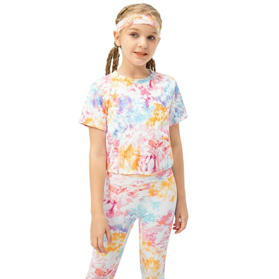 Girls Athletic Tops Short Sleeves Running Active Yoga Dance Sports Shirts 5-12Y