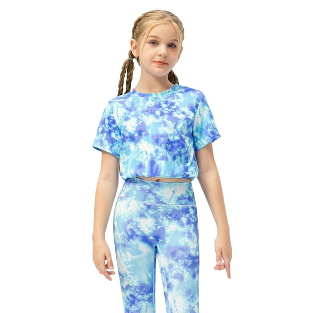 Girls Athletic Tops Short Sleeves Running Active Yoga Dance Sports Shirts 5-12Y
