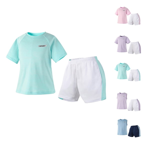 Girls Athletic Wear Quick Dry Short Sleeve T-Shirt and Mesh Shorts 2 Piece Set Outfits for Girls 6-7 Years