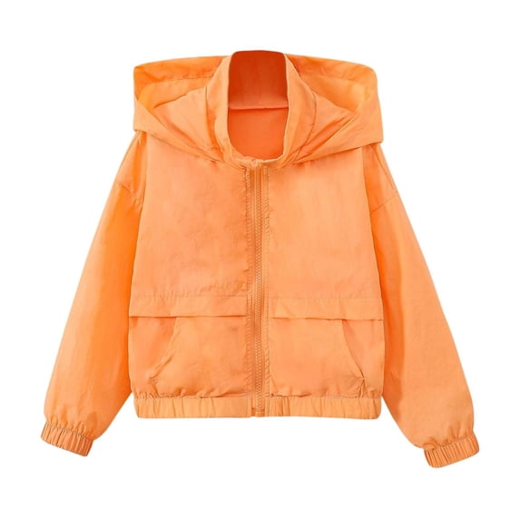 Girls Athletic Zip-Up Jacket Long Sleeve Lightweight Riding Jacket with Pocket Boys Windbreaker Outerwear UPF 50+ Hoodie Coat
