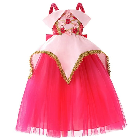 Girls Aurora Princess Dress Off Shoulder Halloween Christmas Birthday Party Gown
