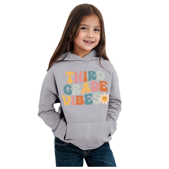 Girls' Autumn Winter Letter Print Hooded Sweatshirt, Long Sleeve Warm Loose Casual Pullover Top with Pockets