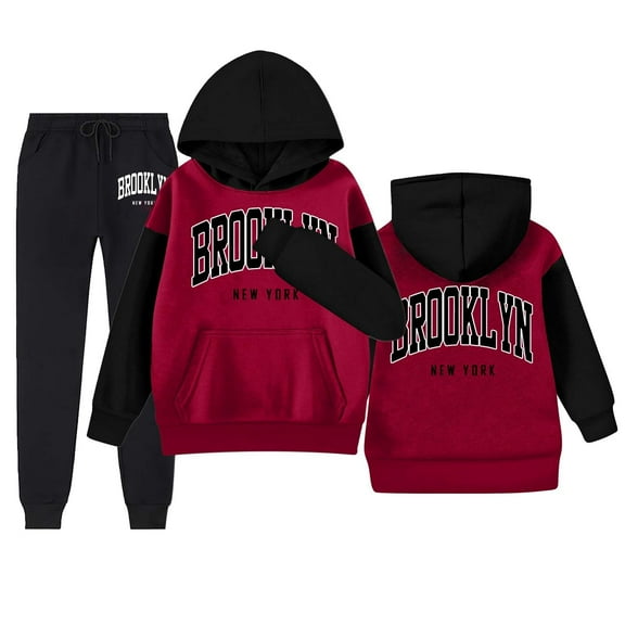 Girls' Autumn and Winter Letter Printed Pocket Round Neck Long Sleeved Pants Hooded Sweatshirt Set Outfits for Juniors Girls First Birth Outfit Girl Preemie Baby Girl Clothes Set Cute Teen Leggings