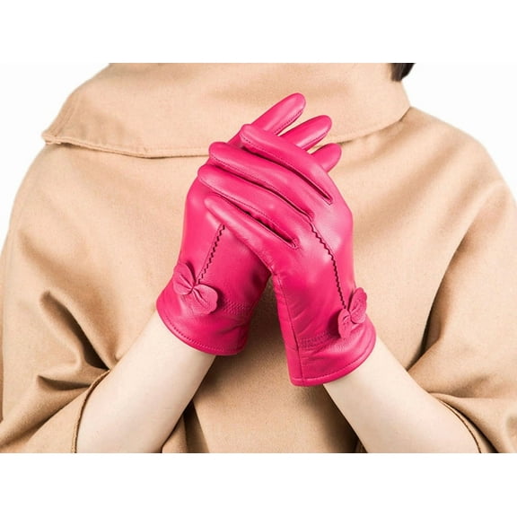 Girls Autumn Winter Short Warm Mitten Real Leather Lambskin Gloves Leather Glove