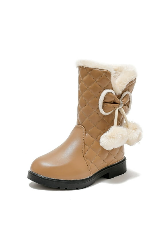 Girls' Autumn And Winter Snow Boots Thick Soles Non Warm Comfortable Solid Color Bow Boots Girls Lace up Boots Kids Warm Boots Big Girl Dress Shoes Tall Rain Boots for Girls Girls Booties Size 5 Snow