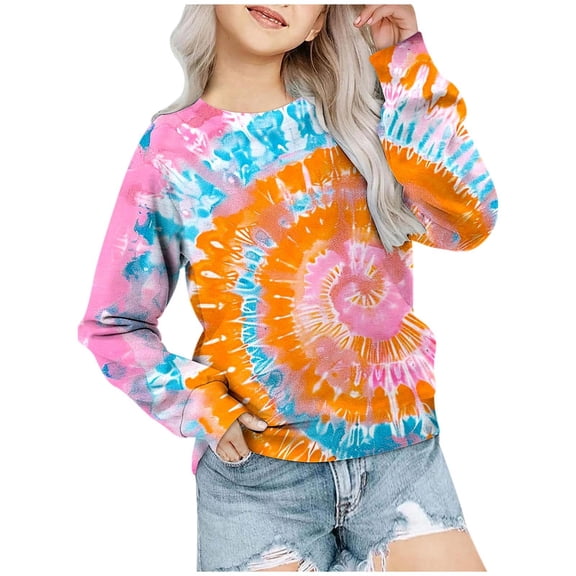 Girls' Autumn and Winter Tie Dye Printed Round Neck Long Sleeved Casual Hoodless Sweatshirt Jacket for Baby Boy Toddler Boys Windbreaker Hoodie Women Zip up Kids Hoodies Boys Sweatshirt Teen Toddler