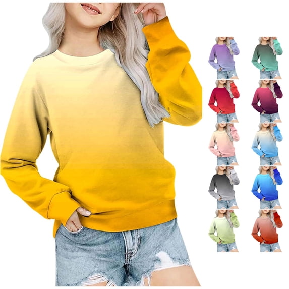 Girls' Autumn and Winter Gradient Printed Round Neck Long Sleeved Casual Hoodless Sweatshirt Blanket Sweatshirt Kids 9-10 Years
