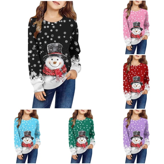 Girls' Autumn and Winter Printed Round Neck Long Sleeved Casual Hoodless Sweatshirt 18 Month Jacket 11-12 Years