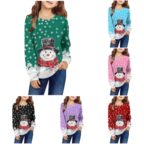Girls' Autumn and Winter Printed Round Neck Long Sleeved Casual Hoodless Sweatshirt 18 Month Jacket 3-4 Years