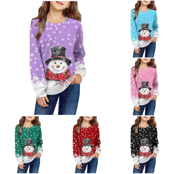 Girls' Autumn and Winter Printed Round Neck Long Sleeved Casual Hoodless Sweatshirt 18 Month Jacket 5-6 Years