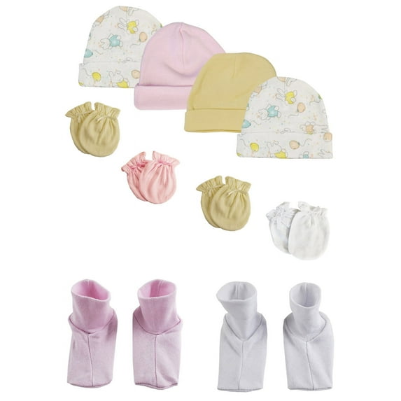 Girls Baby Caps, Booties and Mittens (Pack of 10)