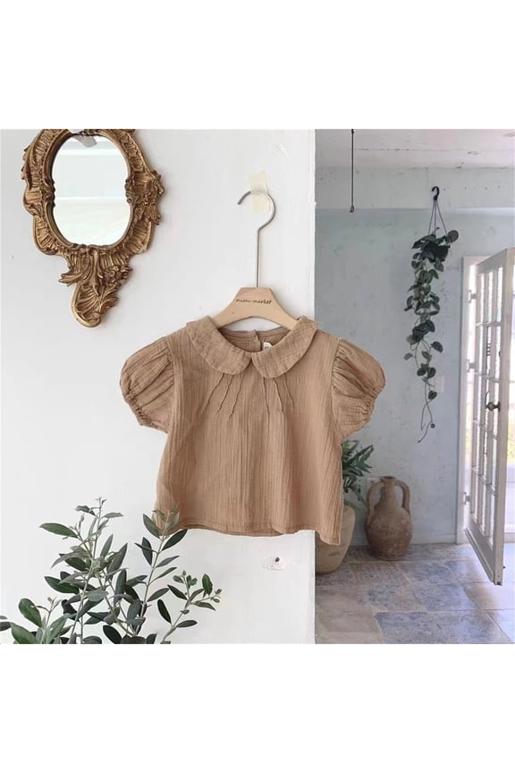 Girls Baby Tops Short Sleeve Blouse for Everyday Casual Outdoor Wear Suitable for Spring Summer 0-3 Years Family Friendly Lightweight Toddler Tee, 1-2 Years, Khaki