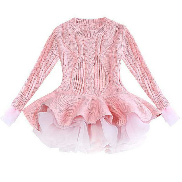 Girls with Baby Tulle Kids Sweater Crochet Knitted Winter Dress Baby Coats 1824 Months Toddler