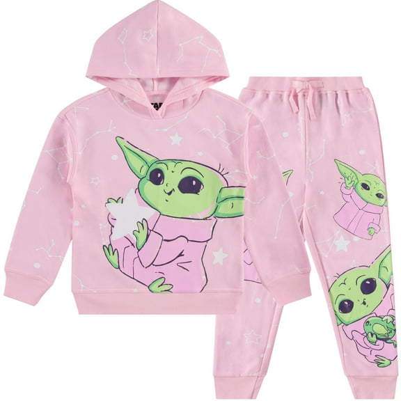 Girls Baby Yoda Pullover Hoodie and Jogger Sweatpants Clothing Set- Little and Big Girl Sizes 4-16